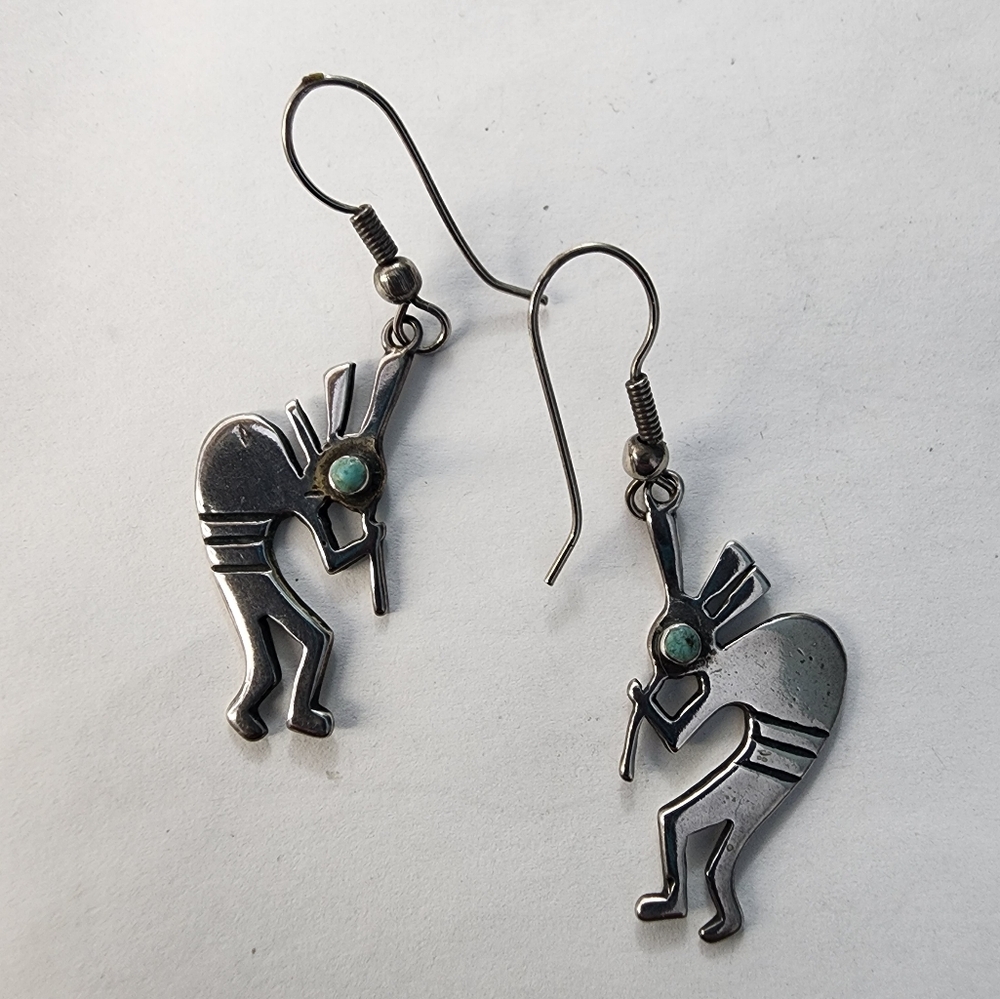 Vintage "Masha" Southwestern Native American Sterling Silver With Turquoise Earr